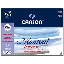 Альбом для акварели Canson Montval, снежное зерно, склеенный, 270 гр/м2, 12 листов