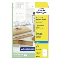 Наклейки на конверты Avery Zweckform, прозрачные, А4, 1 штука на листе, 25 листов