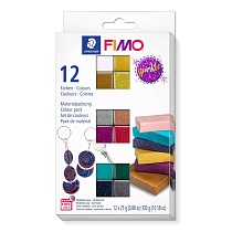 Набор глины полимерной для лепки Fimo Effect Сверкающие цвета, запекаемая, 12 цветов