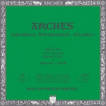 Бумага для акварели Arches, среднее зерно, склейка, 300 гр/м2, 31 х 31 см, 20 листов, белый