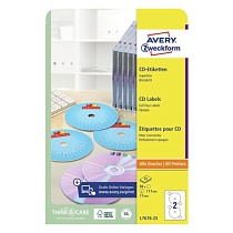 Этикетки для CD, DVD Avery Zweckform, матовые, d-117 мм, 2 штуки на листе, 25 листов