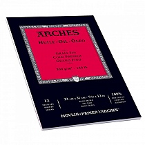 Бумага Arches, для масла, 12 листов, склейка, 23 х 31 см, 300 гр/м2, белый