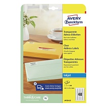 Наклейки на конверты Avery Zweckform, прозрачные, 45.7 x 21.2 мм, 48 штук на листе, 25 листов