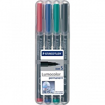 Набор маркеров перманентных универсальных Staedtler Lumocolor, B, 4 цвета, пластиковый пенал