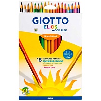 Набор карандашей цветных Giotto Elios Wood Free, пластиковые, трехгранные, 18 цветов