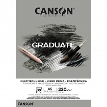 Альбом Canson Graduate Mix Media, для смешанных техник, склеенный, 220 гр/м2, 30 листов, серый