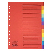 Разделитель листов А4 картонный цветной Quantus, 12 разделов, 180 г, 12 листов