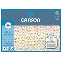 Блок для акварели Canson Aquarelle, склеенный, крупное зерно, 60% хлопок, 300 гр/м2, 20 листов