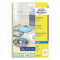 Этикетки для CD, DVD Avery Zweckform, суперглянцевые, d-117 мм, 2 штуки на листе, 25 листов