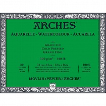 Бумага для акварели Arches, среднее зерно, склейка, 300 гр/м2, 31 x 41 см, 20 листов, белый