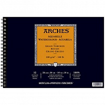 Бумага Arches, для акварели, 12 листов, спираль, 26 x 36 см, 300 гр/м2, белый