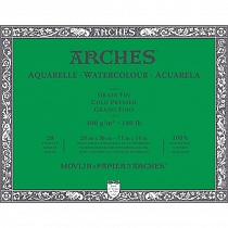 Бумага Arches, для акварели, 20 листов, склейка, 28 x 36 см, 300 гр/м2, белый