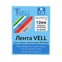 Картридж Vell VL-231CH с лентой 12 мм х 8 м, пластик, черный шрифт
