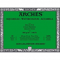 Бумага Arches, для акварели, 20 листов, склейка, 23 x 31 см, 300 гр/м2, белый