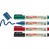 Набор маркеров перманентных edding 21 EcoLine, заправляемые, круглый наконечник, 1.5-3 мм, 4 цвета