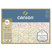 Блок для акварели Canson Aquarelle, склеенный, среднее зерно, 60% хлопок, 300 гр/м2, 20 листов