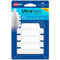 Клейкие закладки-флажки Avery Zweckform UltraTabs, 63.5 х 25.4 мм, белые, 24 штуки