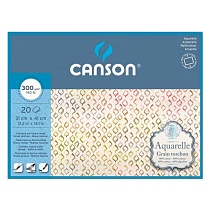 Блок для акварели Canson Aquarelle, склеенный, крупное зерно, 60% хлопок, 300 гр/м2, 20 листов