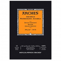 Бумага Arches, для акварели, 12 листов, склейка, 29,7 х 42 см, 300 гр/м2, белый