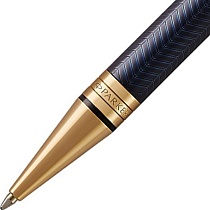 Ручка шариковая Parker Duofold Prestige Blue Chevron GT, толщина линии M, позолота 23К