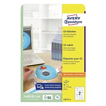 Этикетки для CD, DVD Avery Zweckform, глянцевые, d -117 мм, 2 штуки на листе, 25 листов