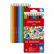 Набор карандашей цветных Carandache School line, Aquarellе, 12 цветов, картонная коробка