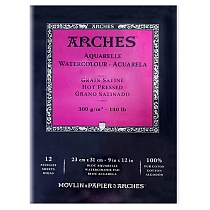 Альбом для акварели Arches, мелкое зерно, склеенный, 300 г/м2, 23 х 31 см, 12 листов