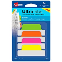 Клейкие закладки-флажки Avery Zweckform UltraTabs, 63.5 х 25.4 мм, разноцветные, неон, 24 штуки