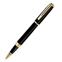 Ручка-роллер Waterman Exception Slim Black Lacquer GT, толщина линии F, позолота 23К
