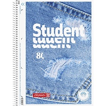 Тетрадь Brunnen Student Premium Jeans, на пружине, микроперфорация, линейка, 90 гр/м2, А4, 80 листов