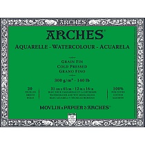 Бумага для акварели Arches, среднее зерно, склейка, 300 гр/м2, 31 x 41 см, 20 листов