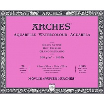 Бумага для акварели Arches, склейка, 300 гр/м2, 41 х 51 см, 20 листов, белый