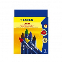 Набор мелков восковых Lyra Lyrax, водостойкие, ударопрочные, 6 цветов