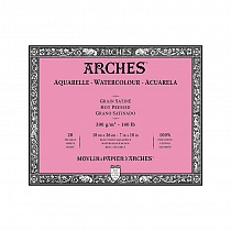 Бумага для акварели Arches, мелкое зерно, склейка, 300 гр/м2, 18 х 26 см, 20 листов, белый