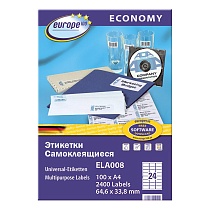 Этикетки самоклеящиеся Avery Zweckform Европа-100, белые, 64.6 х 33.8 мм, 24 шт на листе, 100 листов