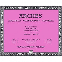 Бумага Arches, для акварели, 20 листов, склейка, 41 х 51 см, 300 гр/м2, белый