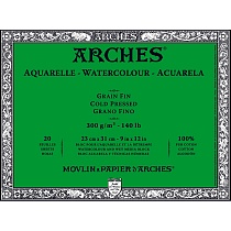 Бумага для акварели Arches, среднее зерно, склейка, 300 гр/м2, 23 x 31 см, 20 листов