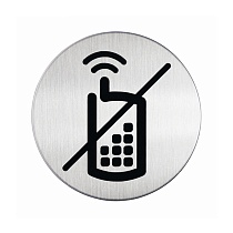 Табличка Мобильные телефоны запрещены Durable, диаметр 83 мм, нержавеющая сталь