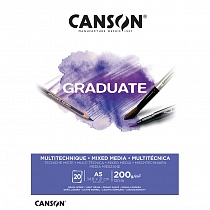 Бумага Canson Graduate Mix Media, мелкое зерно, склейка, 200 гр/м2, 20 листов, белый