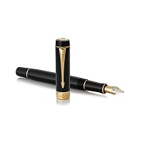 Ручка перьевая Parker Duofold ClassicCentennial Black GT,толщина линии F, перо: золото 18К, родий
