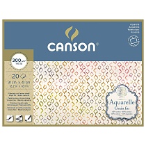 Блок для акварели Canson Aquarelle, склеенный, среднее зерно, 60% хлопок, 300 гр/м2, 20 листов