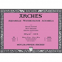 Бумага Arches, для акварели, 20 листов, склейка, 36 х 51 см, 300 гр/м2, белый