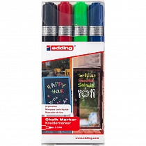 Набор маркеров меловых по стеклу edding 4095, смываемые, круглый наконечник, 2-3 мм, 4 цвета