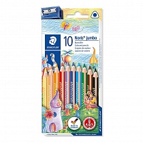 Набор карандашей цветных Staedtler Noris jumbo, трехгранные, 10 цветов, точилка, картонная коробка