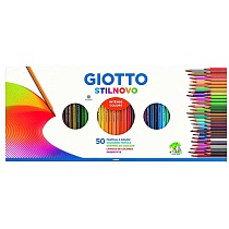Набор карандашей цветных Giotto Stilnovo, деревянные, пастель 50 цветов, точилка, картонная коробка